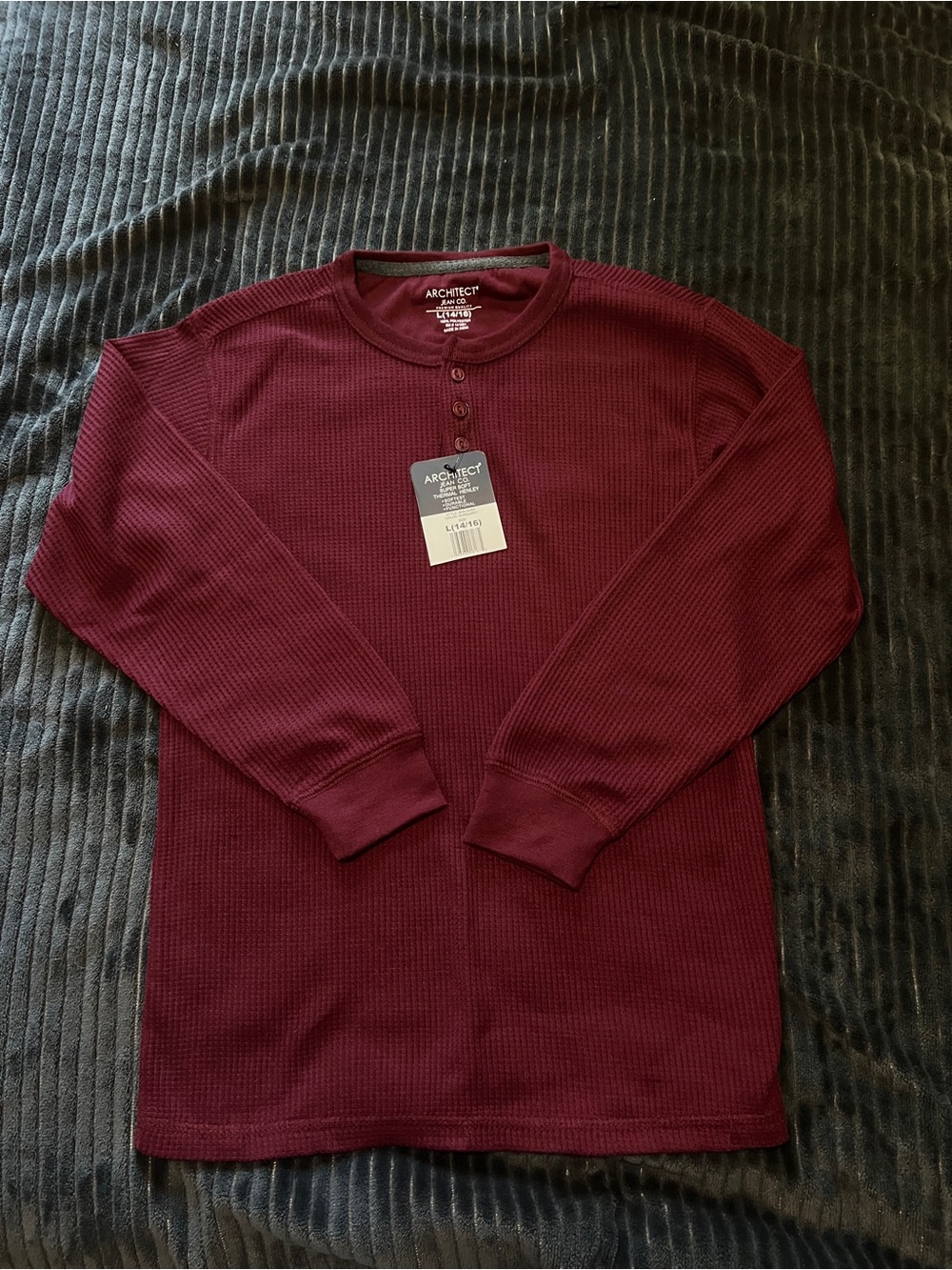NWT ARCHITECT Maroon Thermal Henley Shirt size Large 14-16